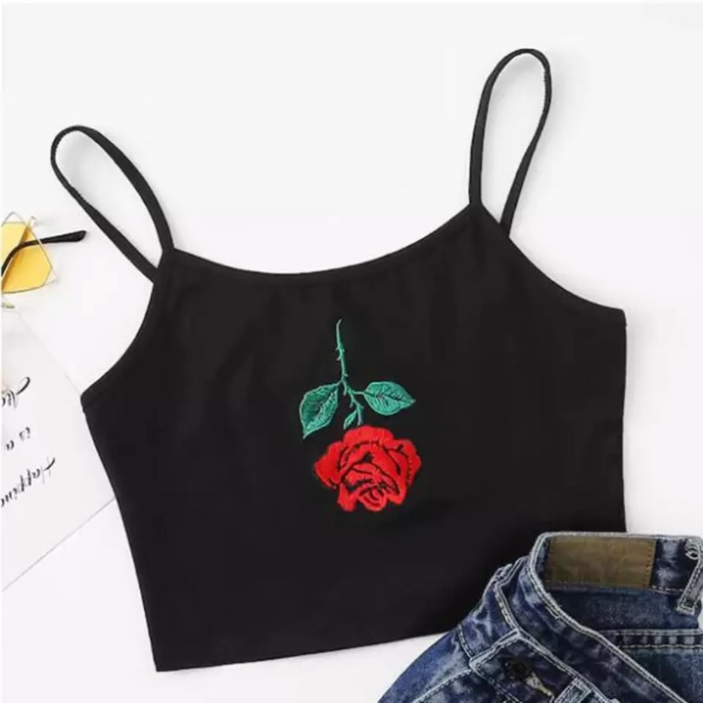 Black/ White Rose Crop Top